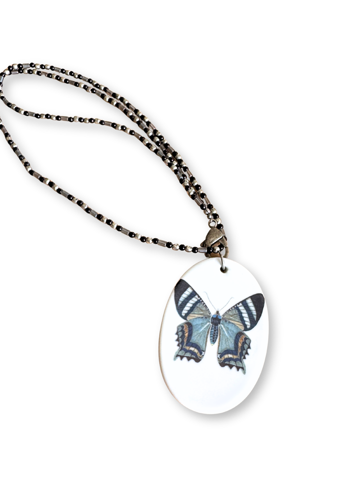 Butterfly Porcelain Pendant Beaded Necklace