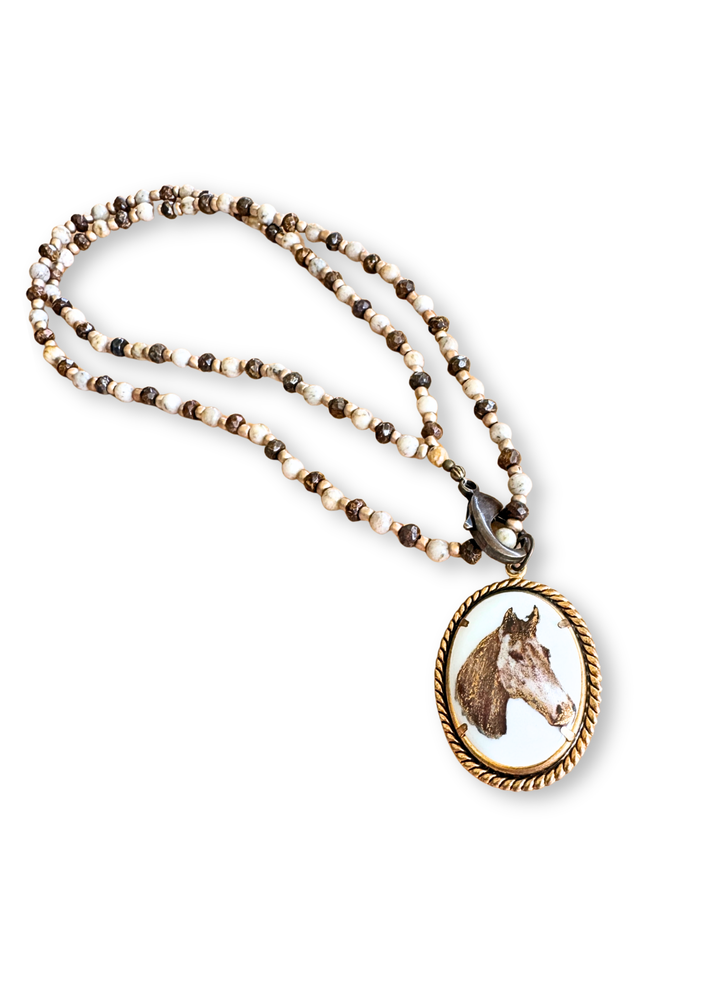 Horse Porcelain Pendant Beaded Necklace