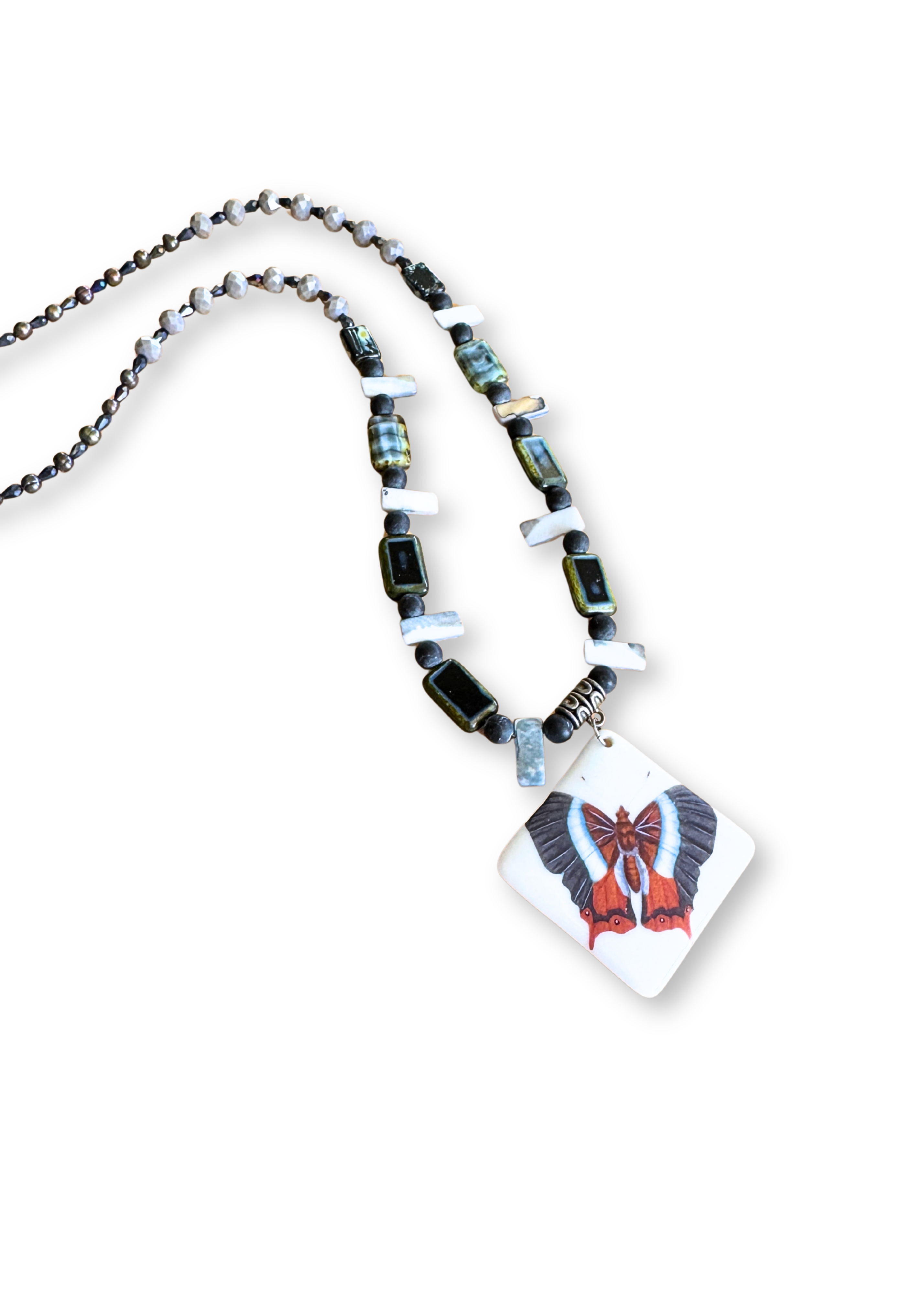 Butterfly Porcelain Pendant Necklace