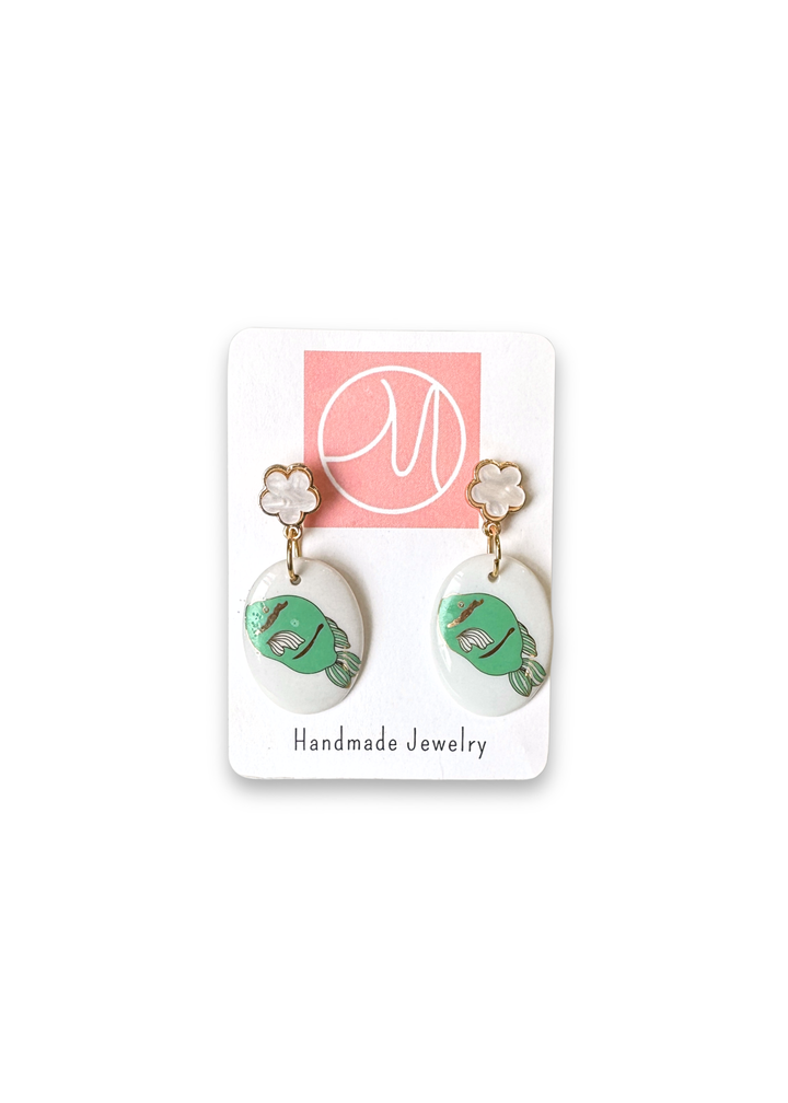 Green Fish Porcelain Drop Earrings