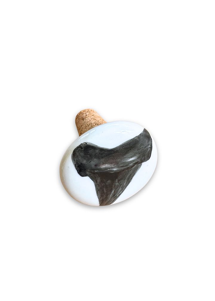 Shark Tooth Painted on a Ceramic Porcelain Wine Cork Stopper Barware