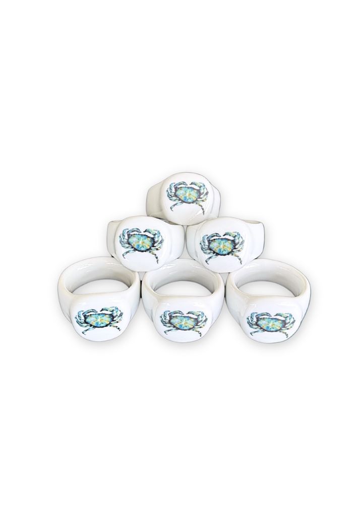 Coastal Crab Porcelain Napkin Rings – Set of 6