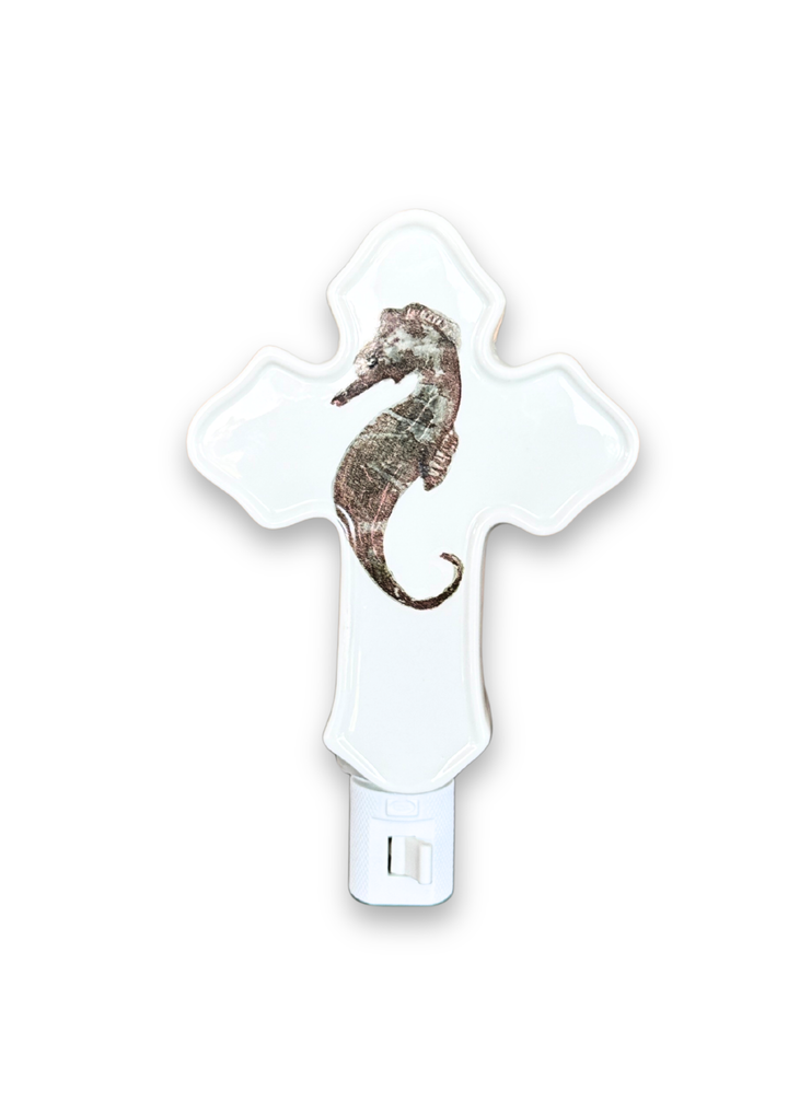 Seahorse Porcelain Cross Night Light