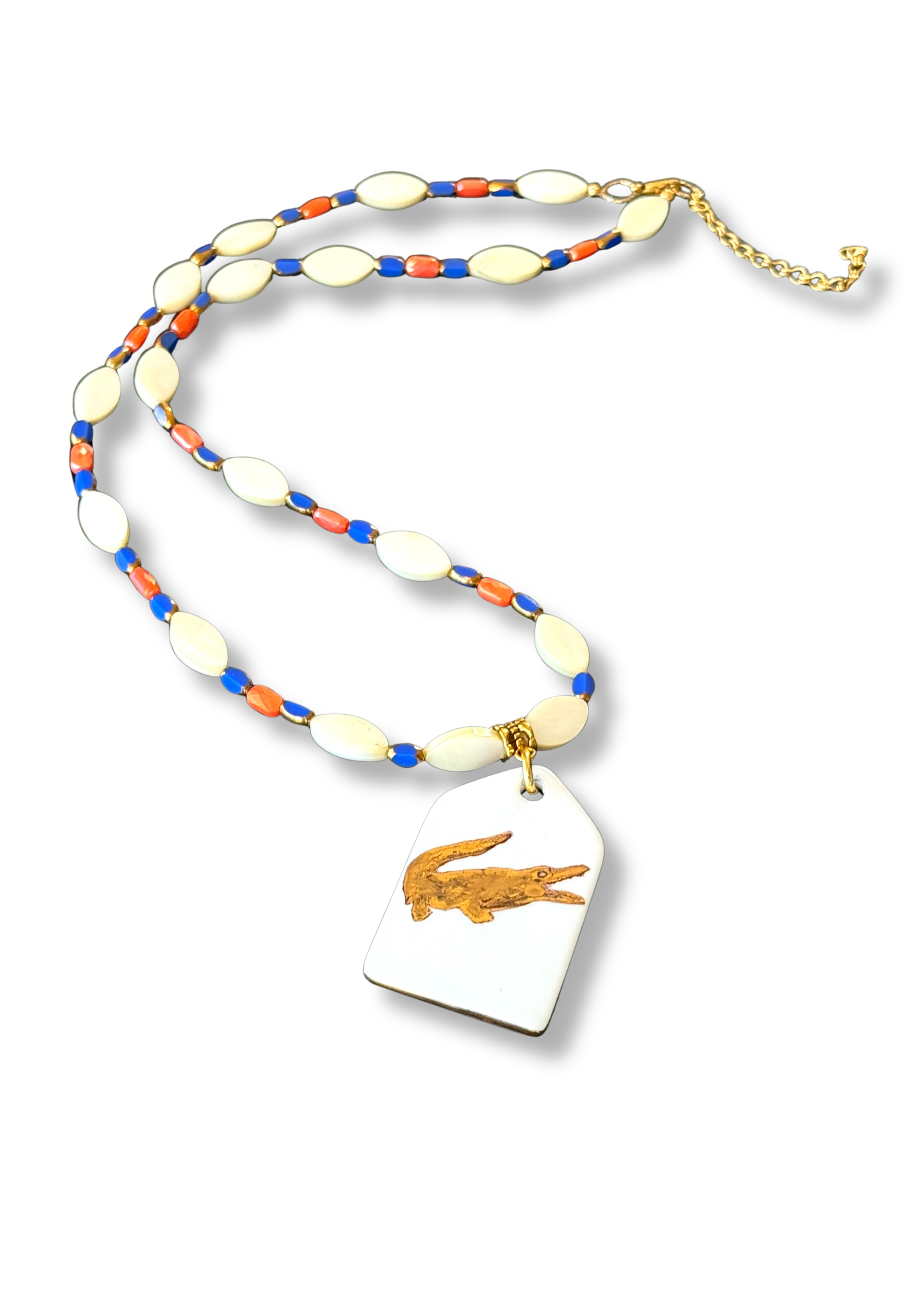 Gold Gator Game Day Beaded Tag Necklace