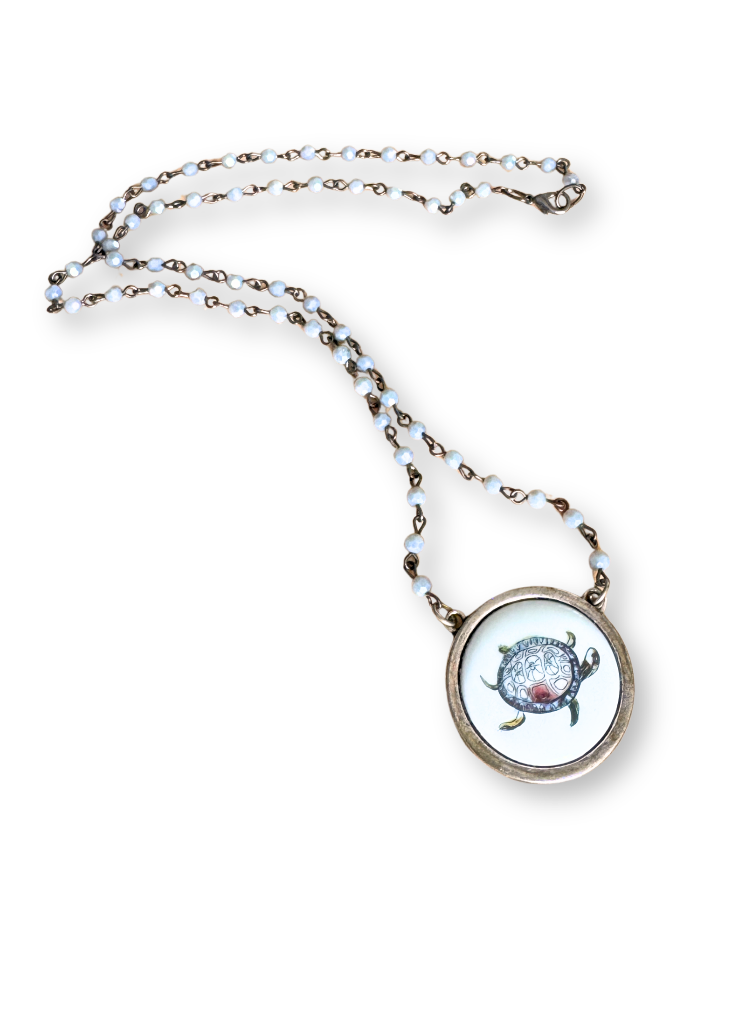 Hand-Painted Sea Turtle Porcelain Pendant Necklace | Coastal Artisan Jewelry