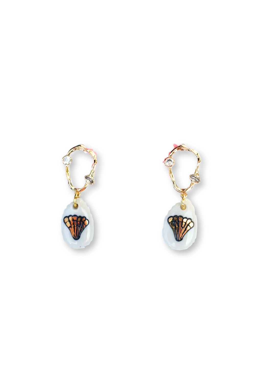 Black & Gold Seashell Porcelain Stud Earrings