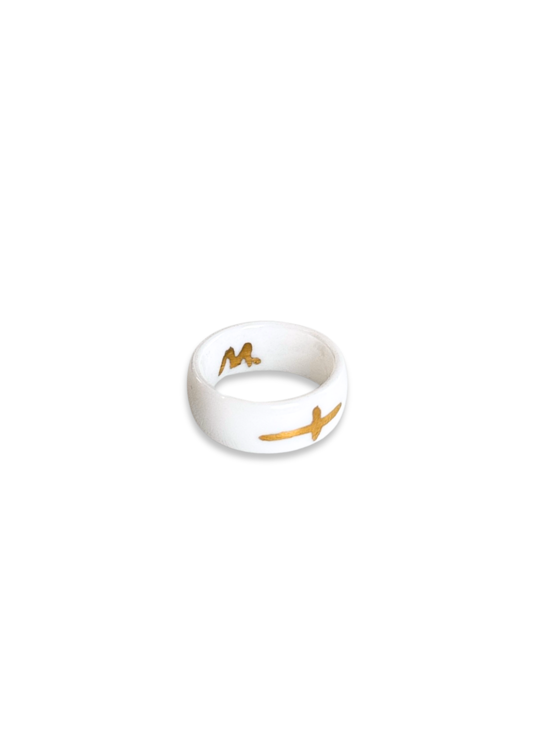 Hand-Painted Cross painted in gold Porcelain Ring