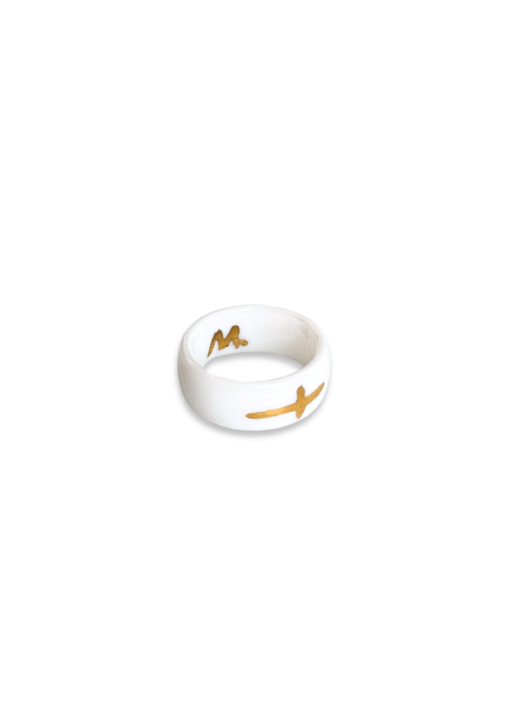 Hand-Painted Cross painted in gold Porcelain Ring