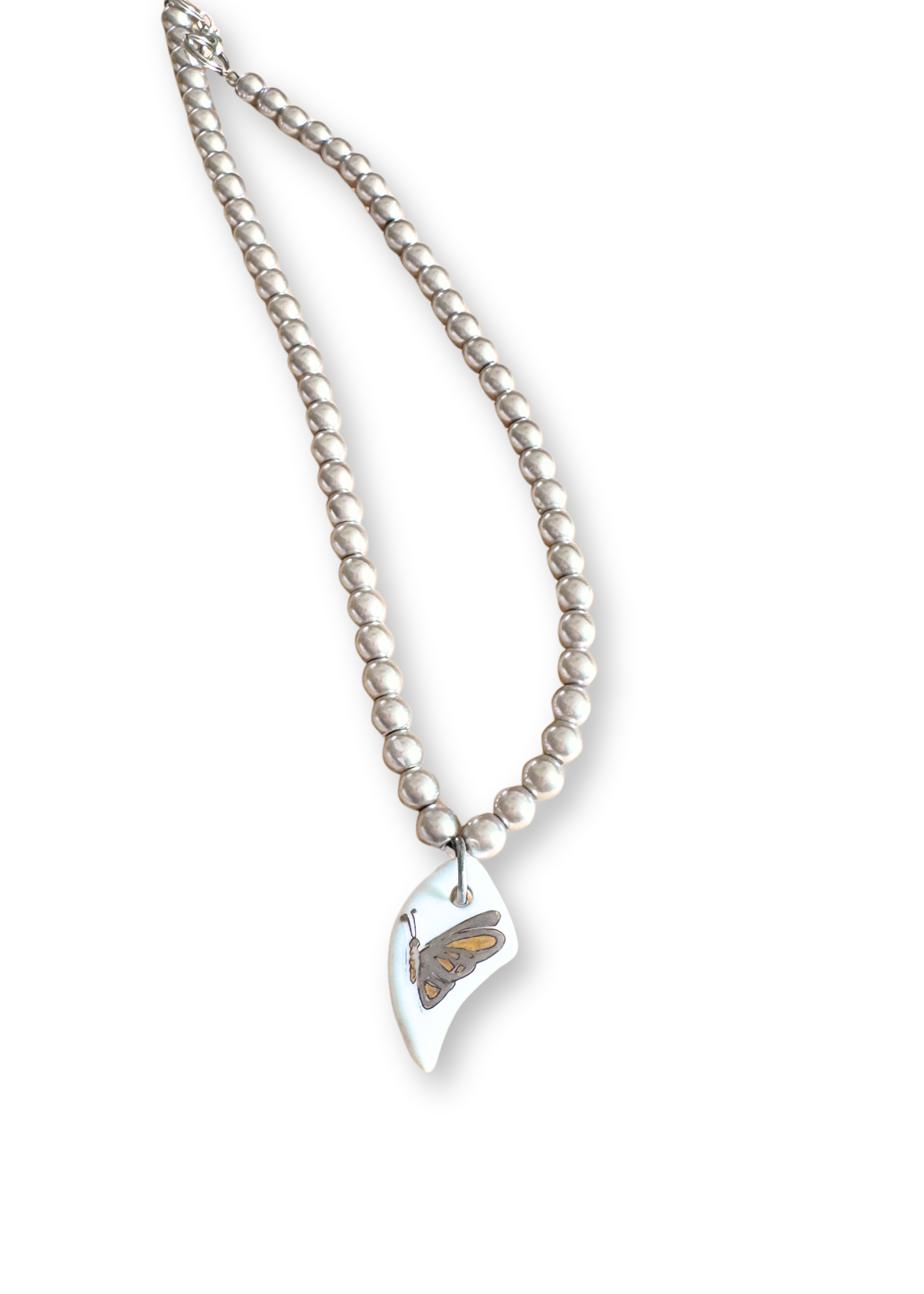 Butterfly Porcelain Pearl Beaded Necklace