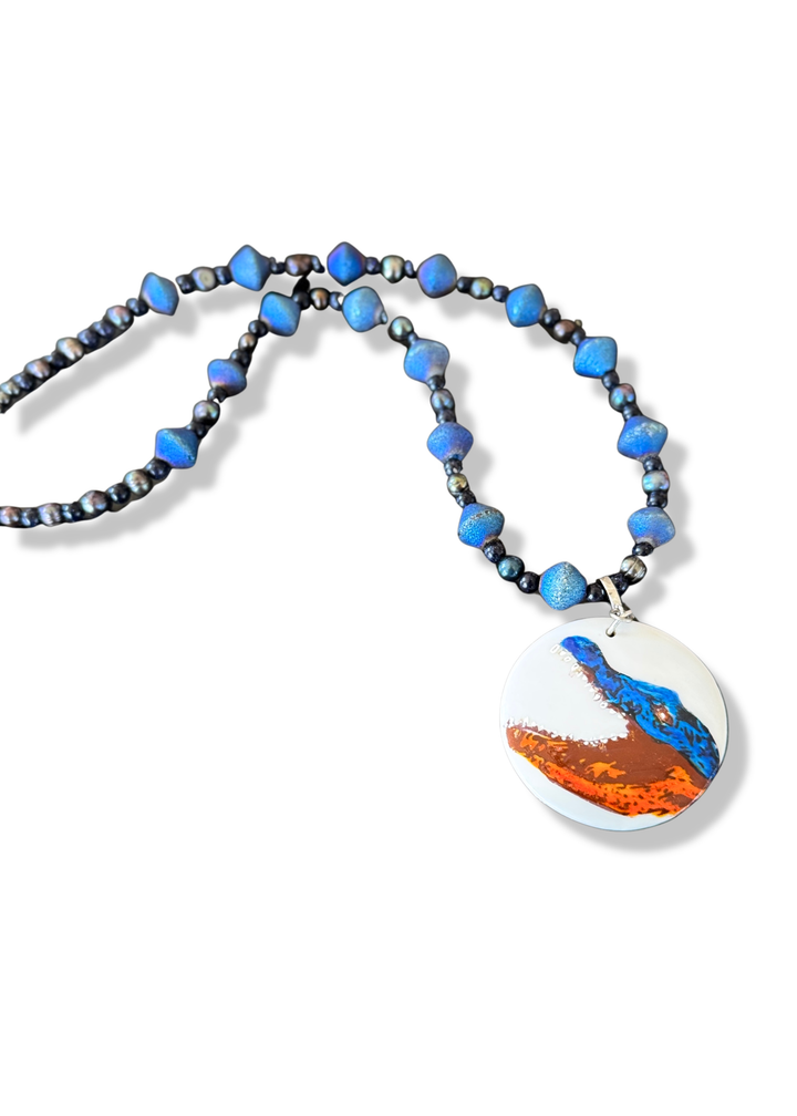Gator Game Day Blue Beaded Porcelain Pendent Necklace