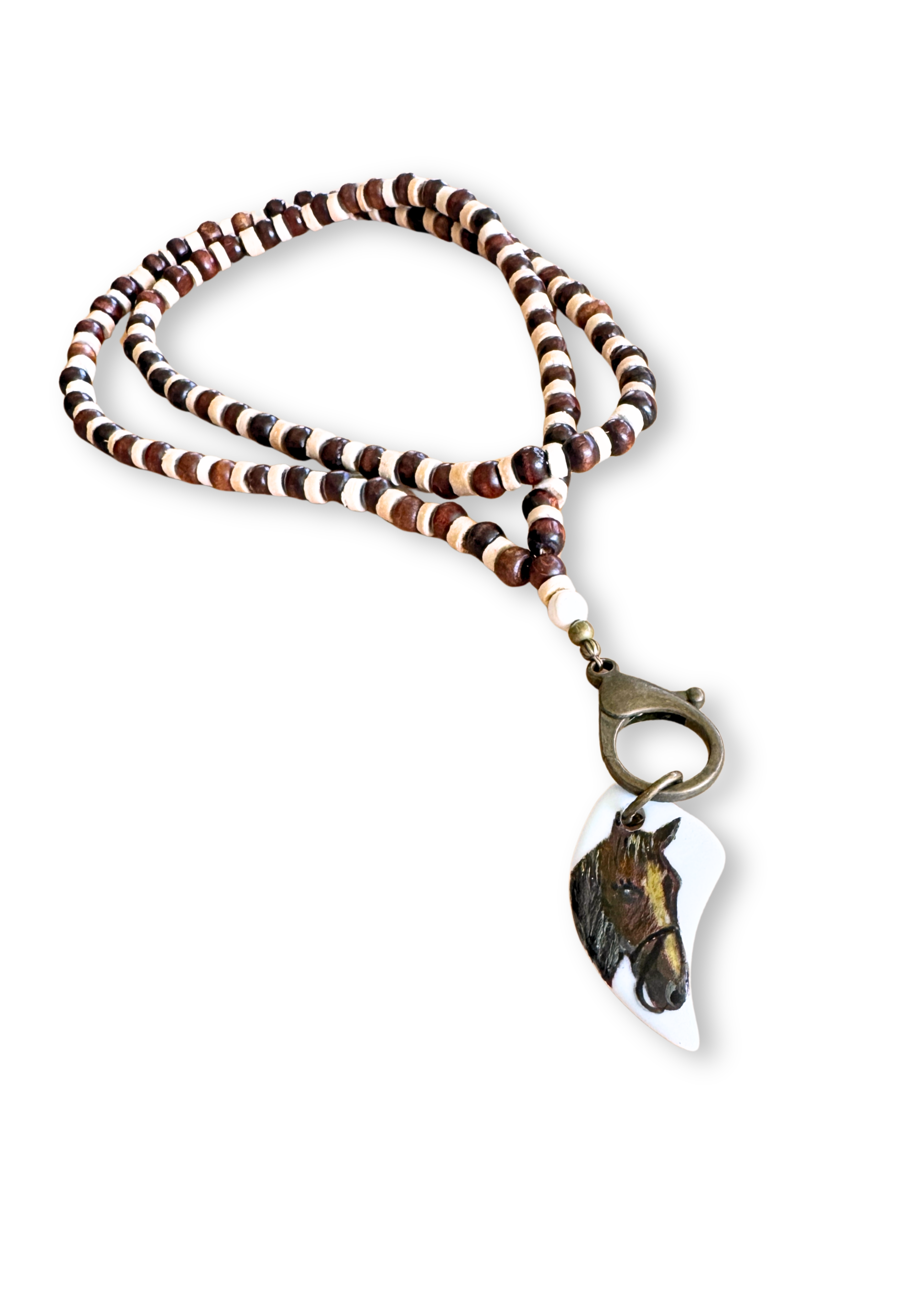 Horse Porcelain Pendant Beaded Necklace