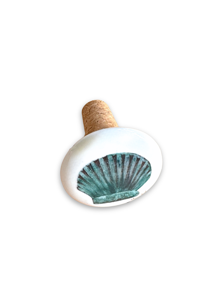 Shell Painted on a Ceramic Porcelain Wine Cork Stopper Barware