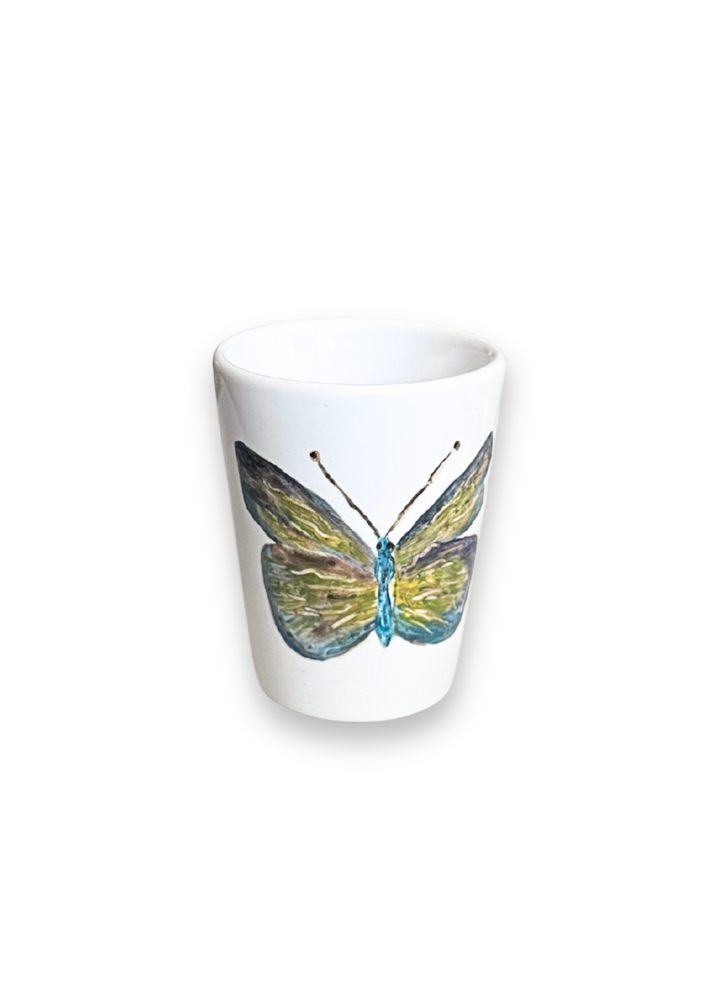 Blue Meadow Butterfly Porcelain Shot Glass