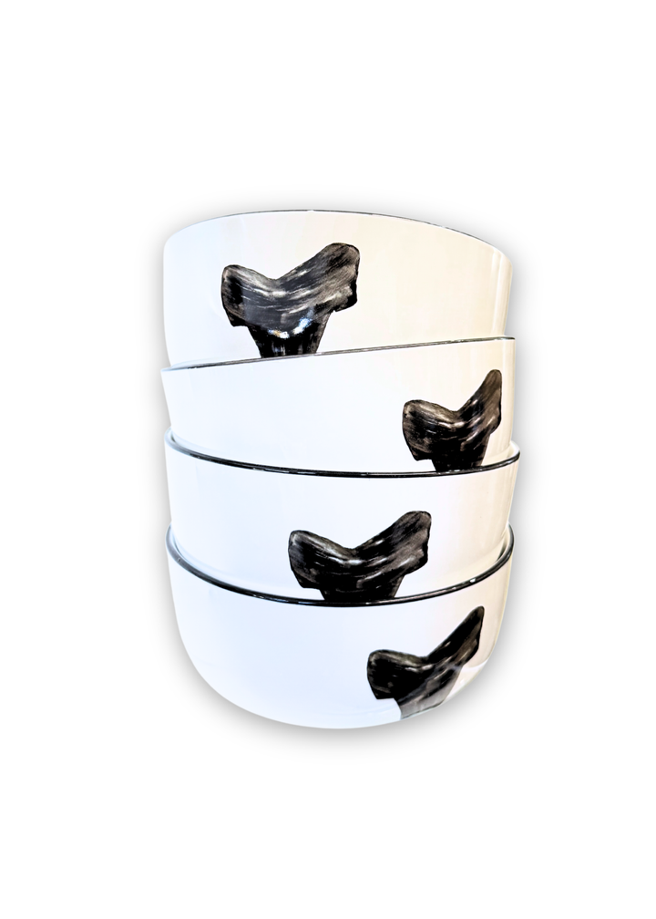 Shark Tooth Porcelain Black Rim Bowls