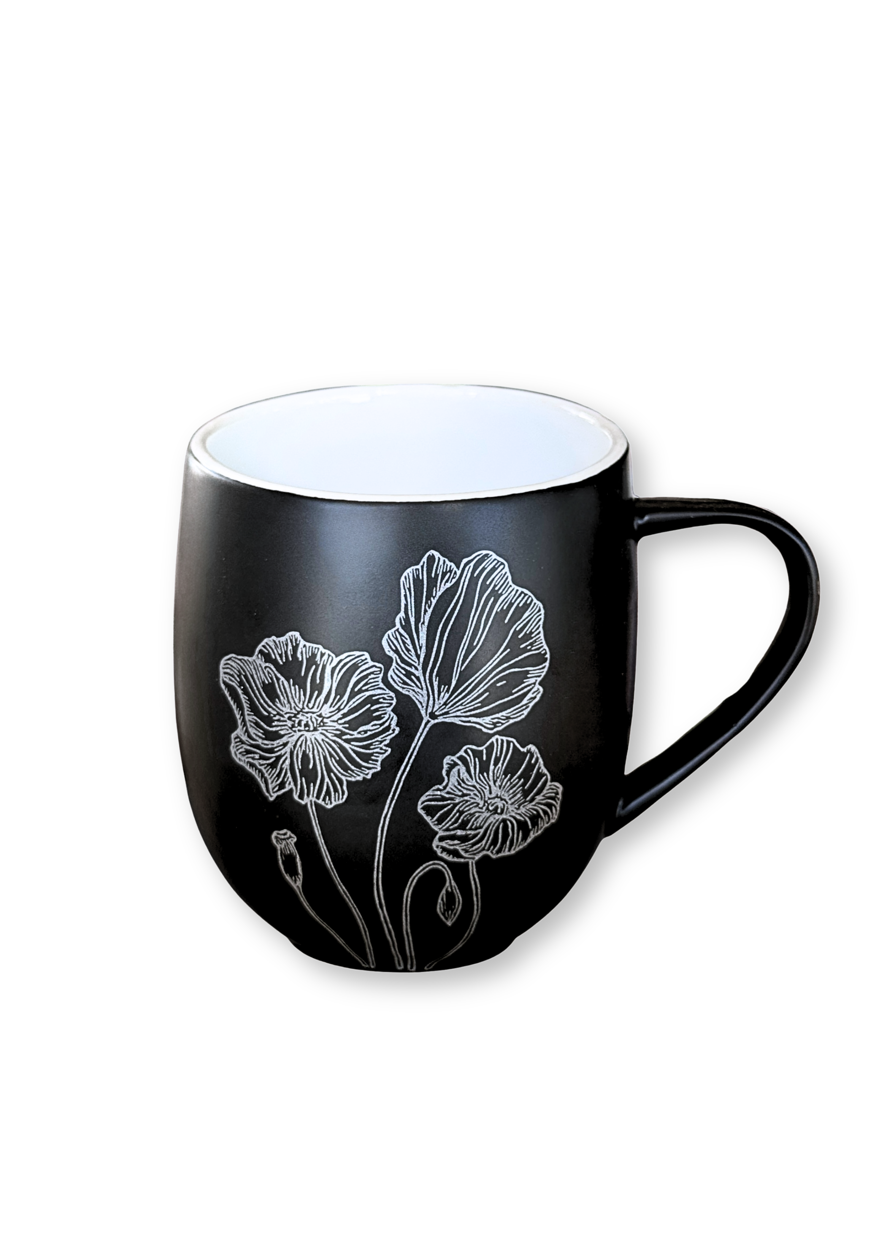 Set of 6 - Floral Poppy Stoneware Coffee Mug Set