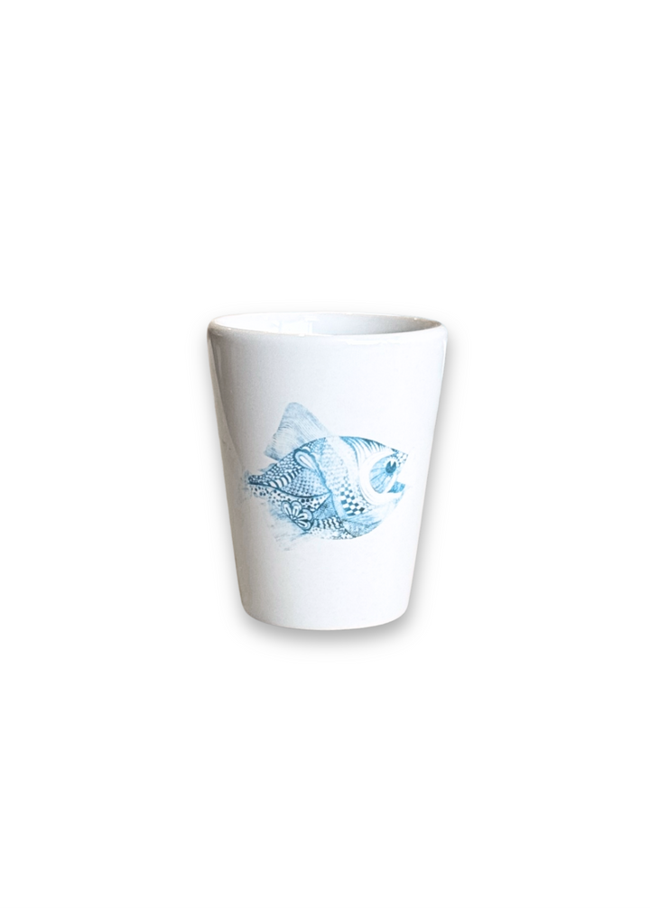Coastal Blue Fish Porcelain Ceramic Shot Glass