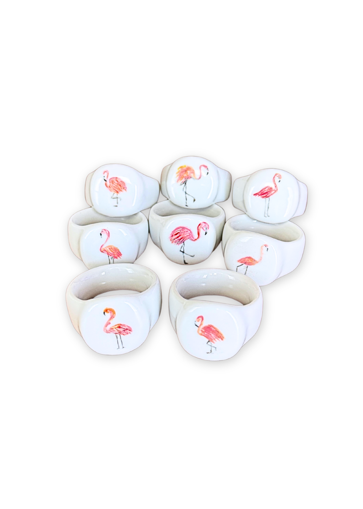 Flamingo Porcelain Napkin Rings – Set of 8