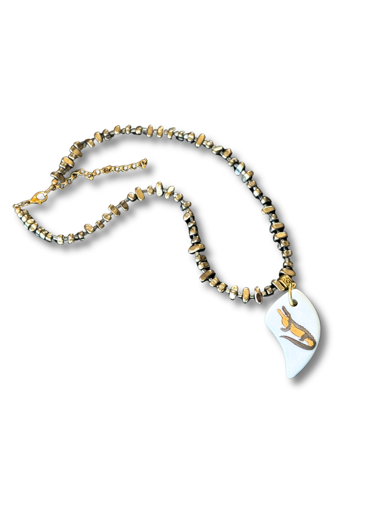 Hand Painted Porcelain Pendent Gator Game Day Necklace