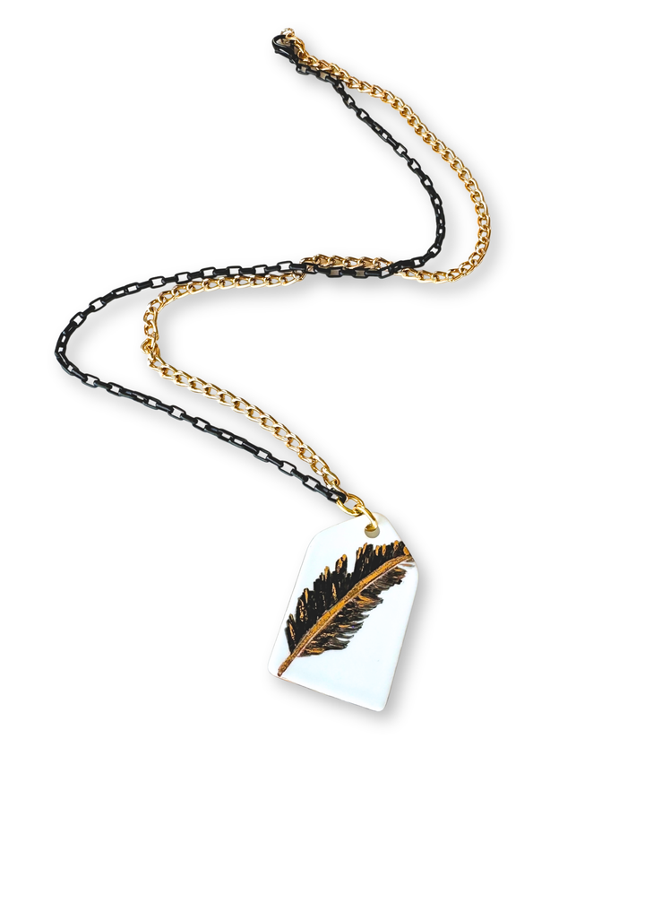 Black & Gold Feather Porcelain Necklace