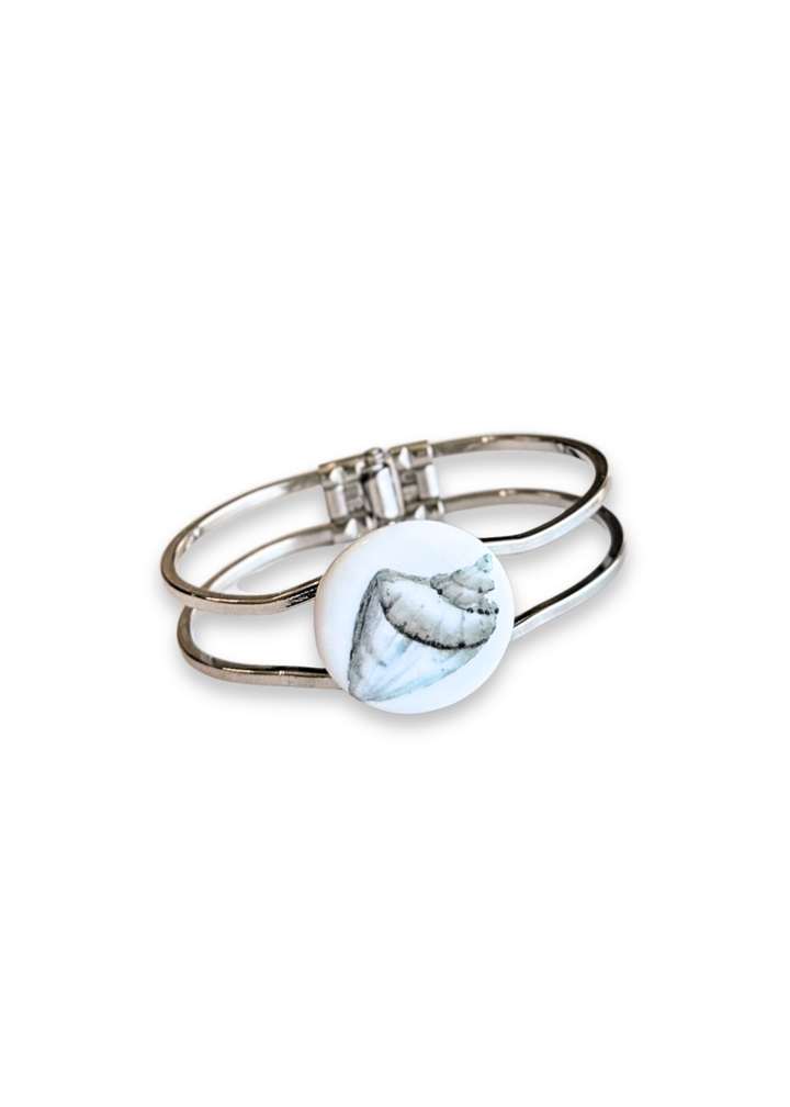 Coastal Seashell Porcelain Clasp Silver Bracelet