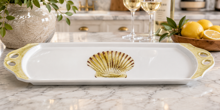 Hand-Painted Scallop Shell Porcelain Serving Platter – Coastal Entertaining Tray