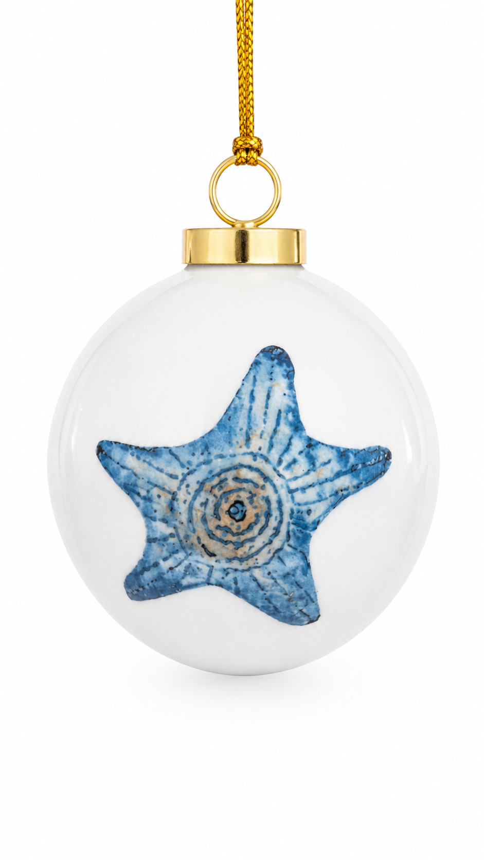 Hand-Painted Blue Starfish Porcelain Ornament