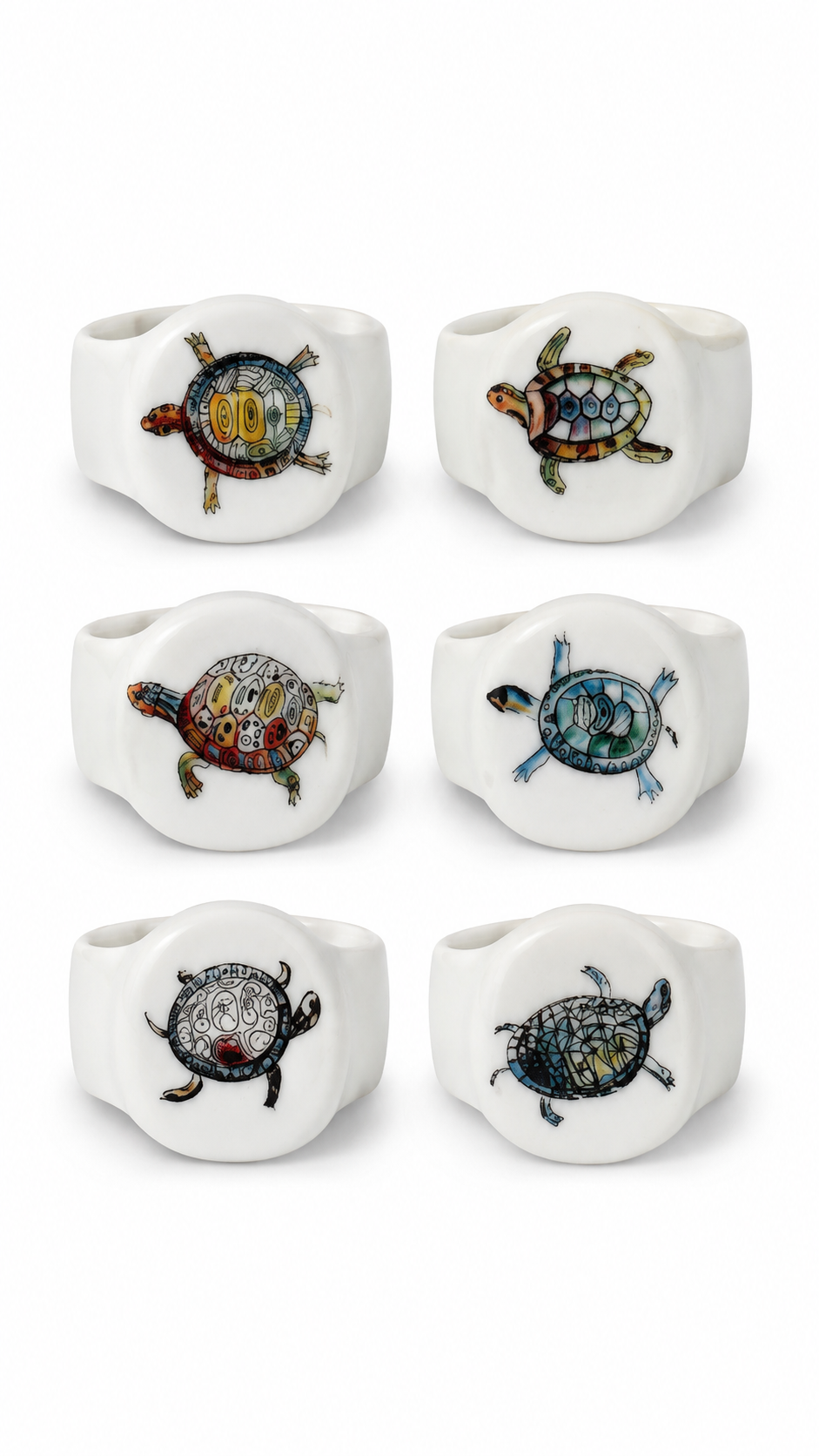 Set of 6 Sea Turtle Porcelain Napkin Rings – Coastal Table Decor