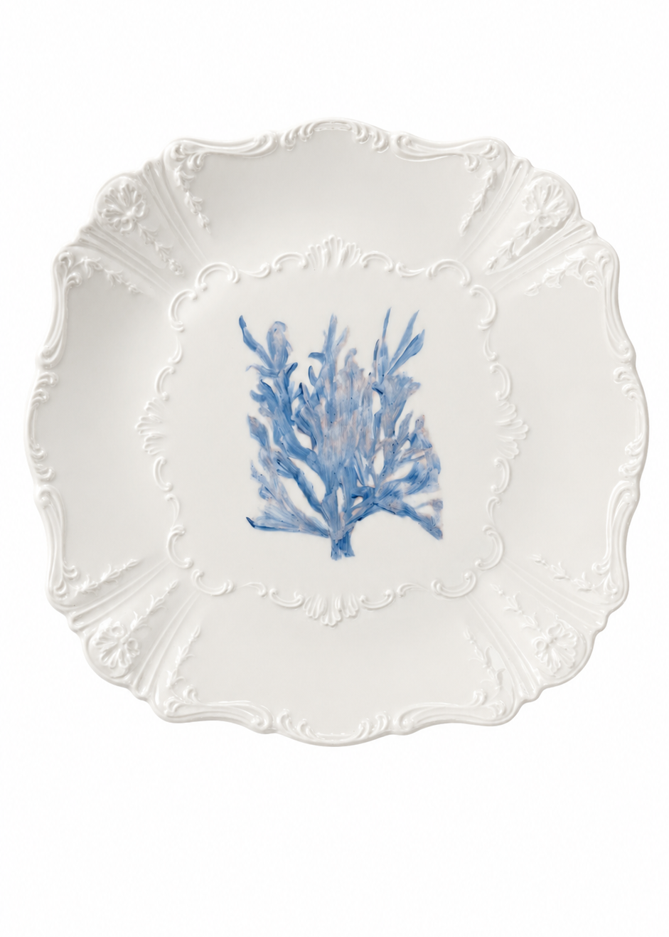Hand-Painted Blue Coral Porcelain Serving Plate