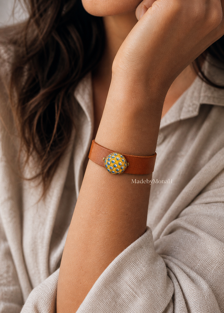 Geometric Design Leather Wrap Bracelet