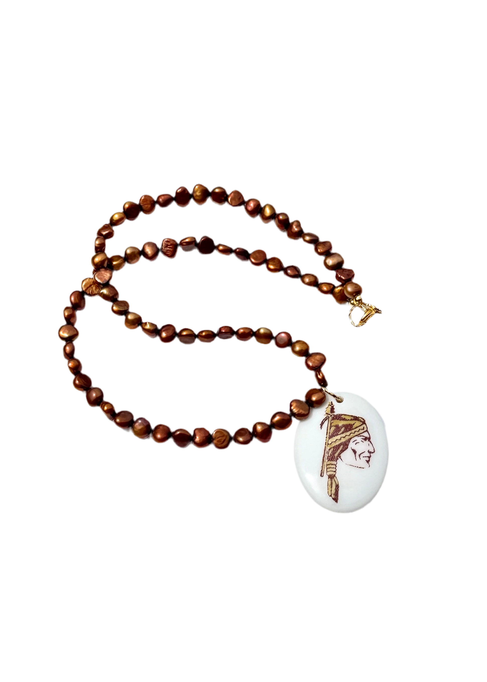 College Football Beaded Necklace – Indian Head Porcelain Pendant
