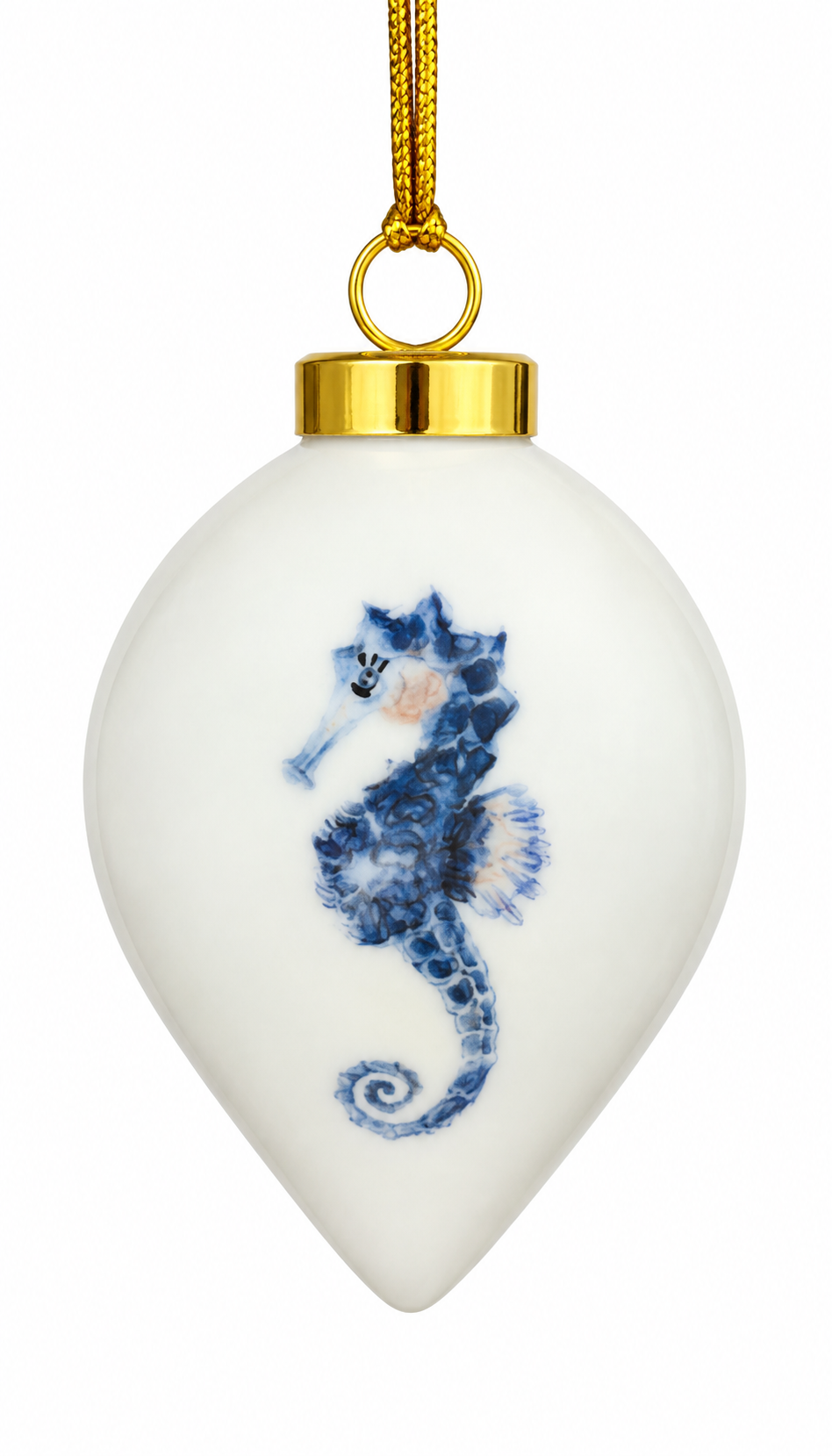 Hand-Painted Blue Seahorse Porcelain Christmas Ornament