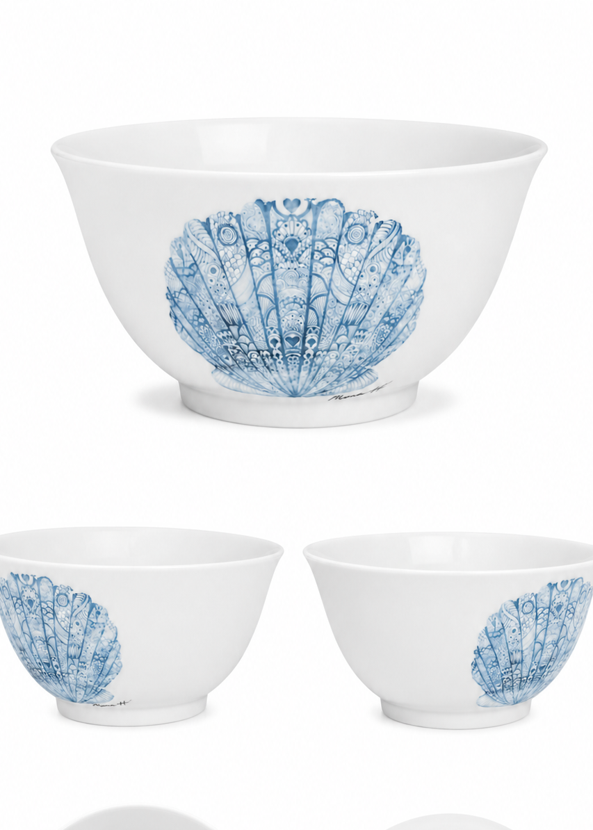 Blue Seashell Porcelain Serving Bowl
