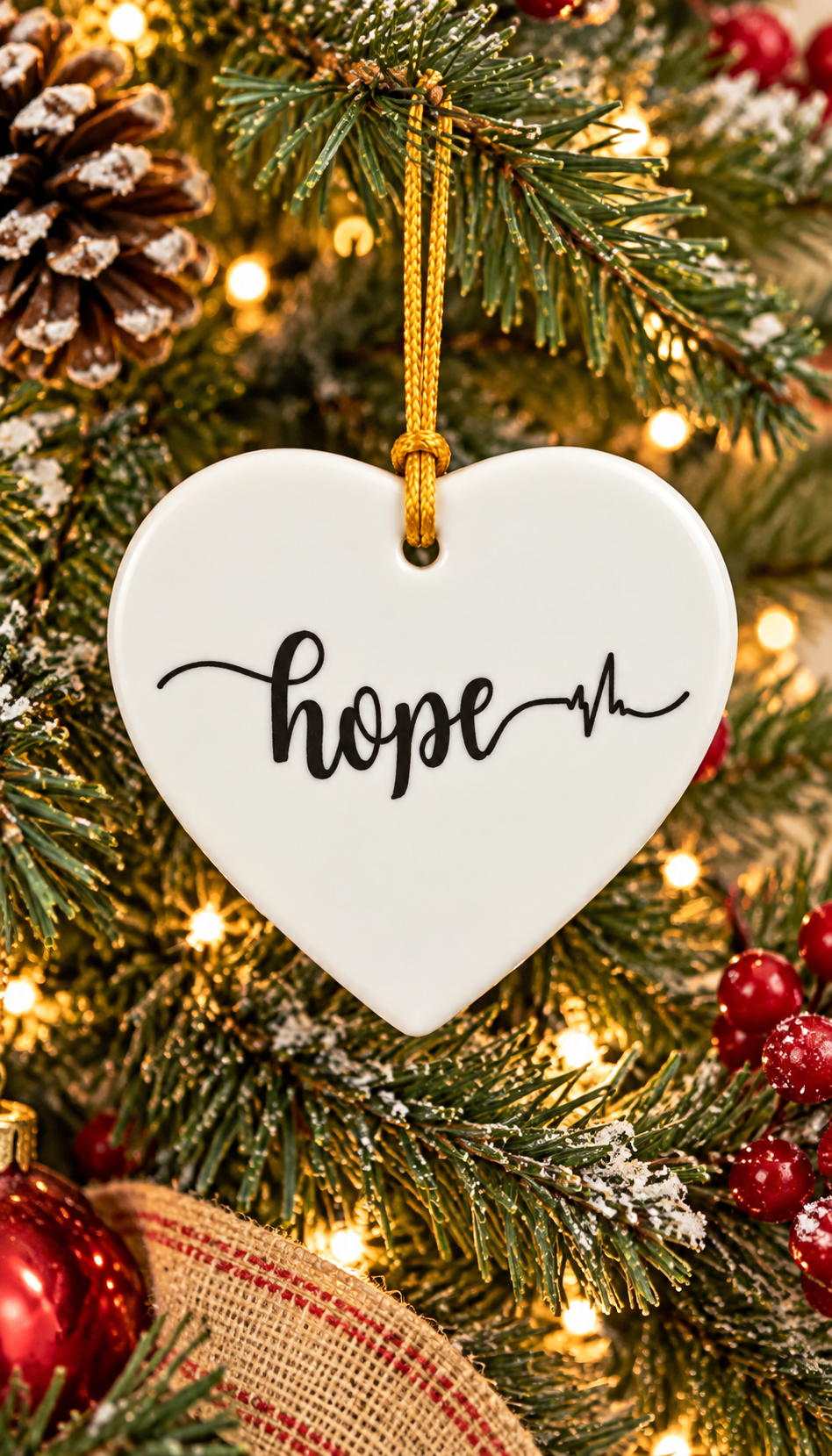 Hope Heart Porcelain Christmas Ornament