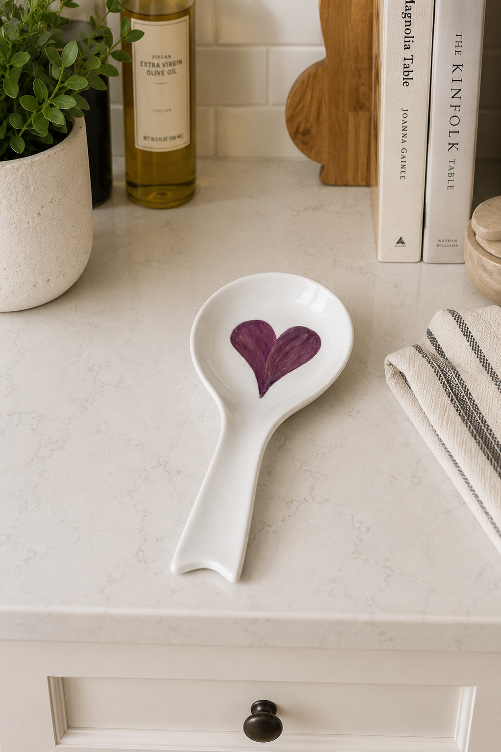 Purple Heart Hand-Painted Porcelain Spoon Rest