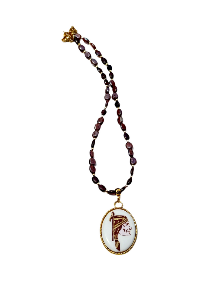 Mascot Game day Beaded Necklace Garnet Gold Bezel Football Game