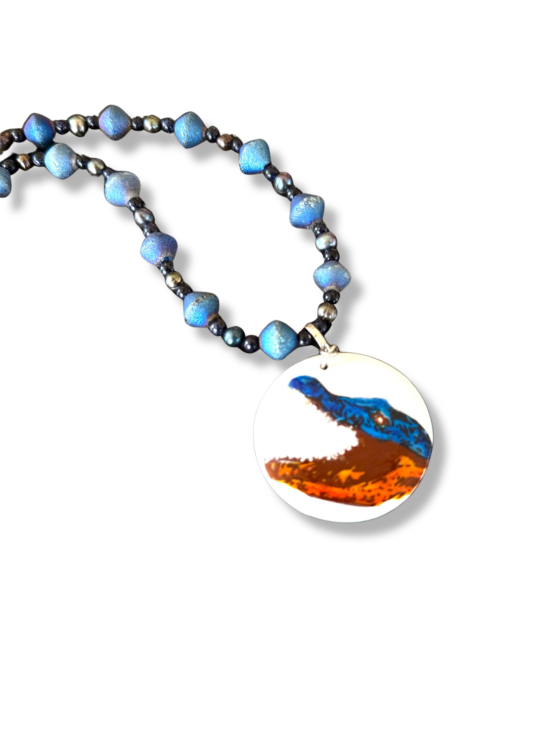 Gator Game Day Blue Beaded Porcelain Pendent Necklace
