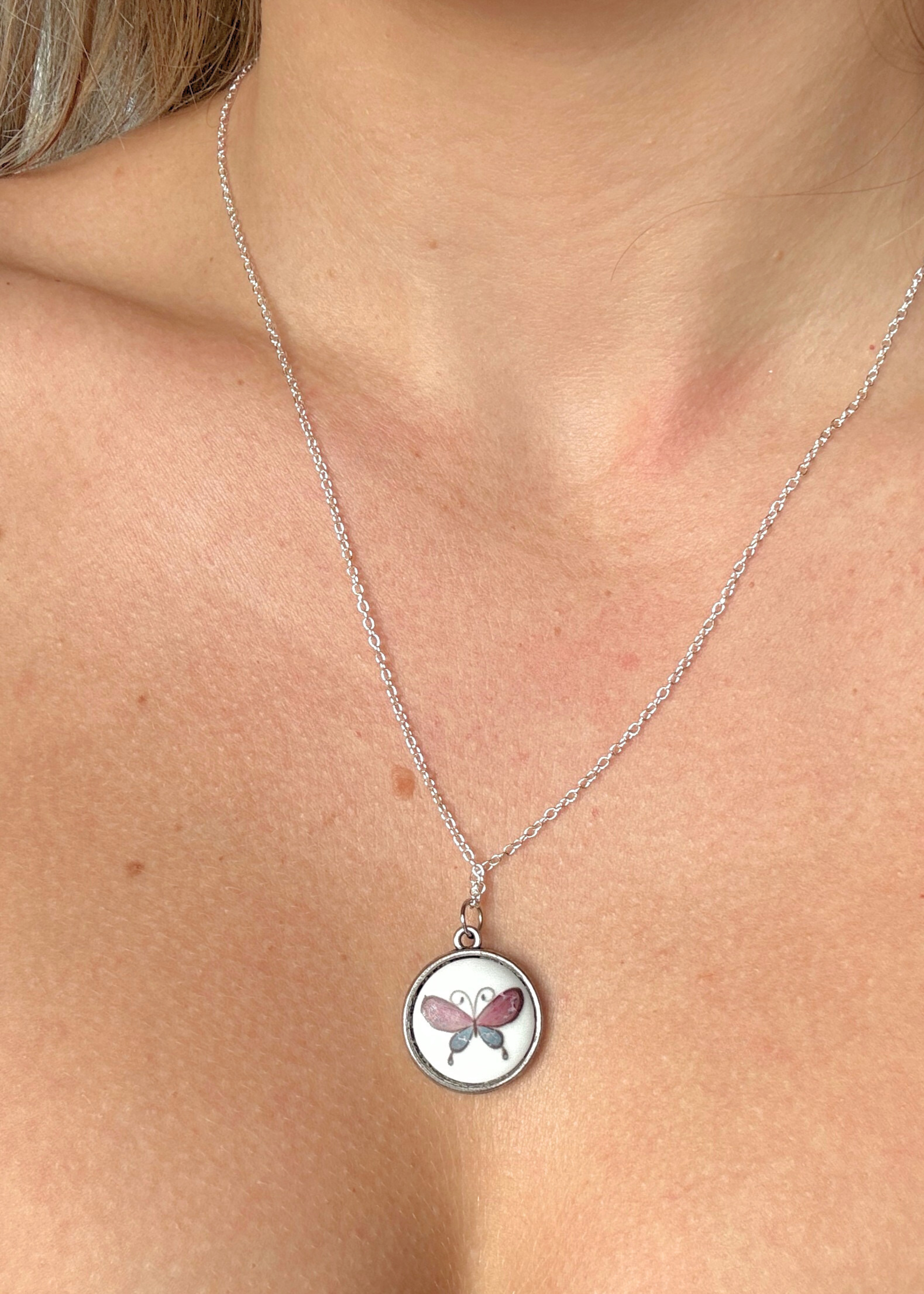 Butterfly Porcelain Pendant Necklace