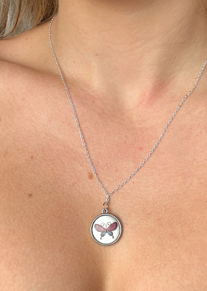 Butterfly Porcelain Pendant Necklace