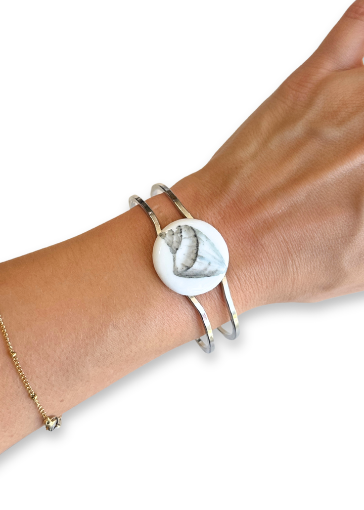 Coastal Seashell Porcelain Clasp Silver Bracelet