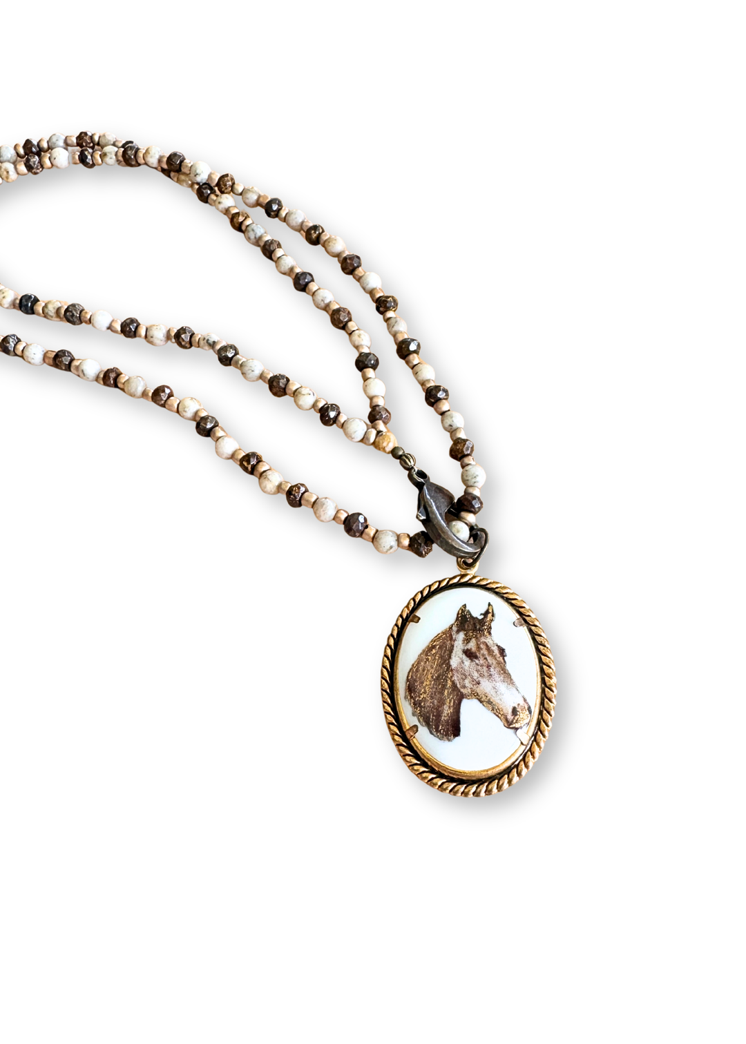 Horse Porcelain Pendant Beaded Necklace