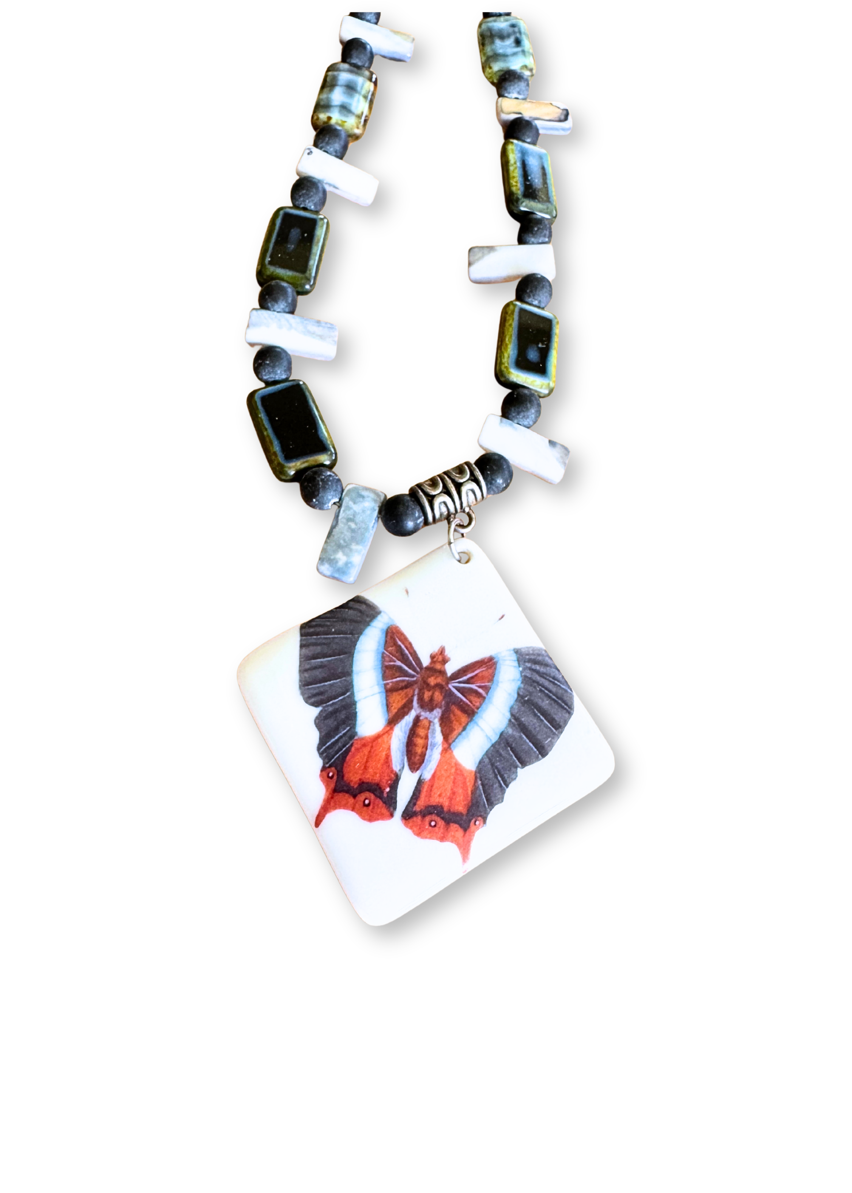 Butterfly Porcelain Pendant Necklace