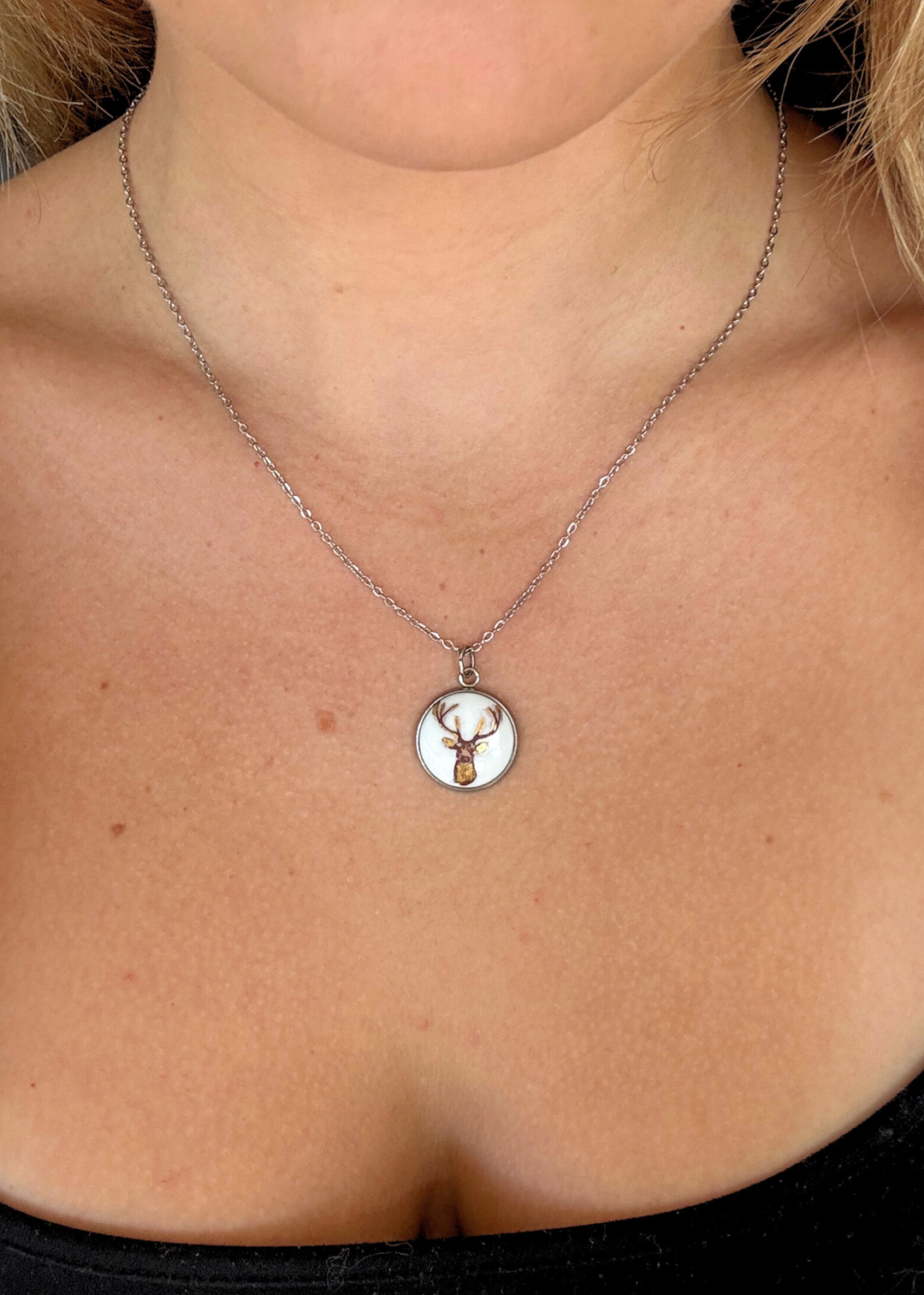 Deer Head Porcelain Pendant Necklace