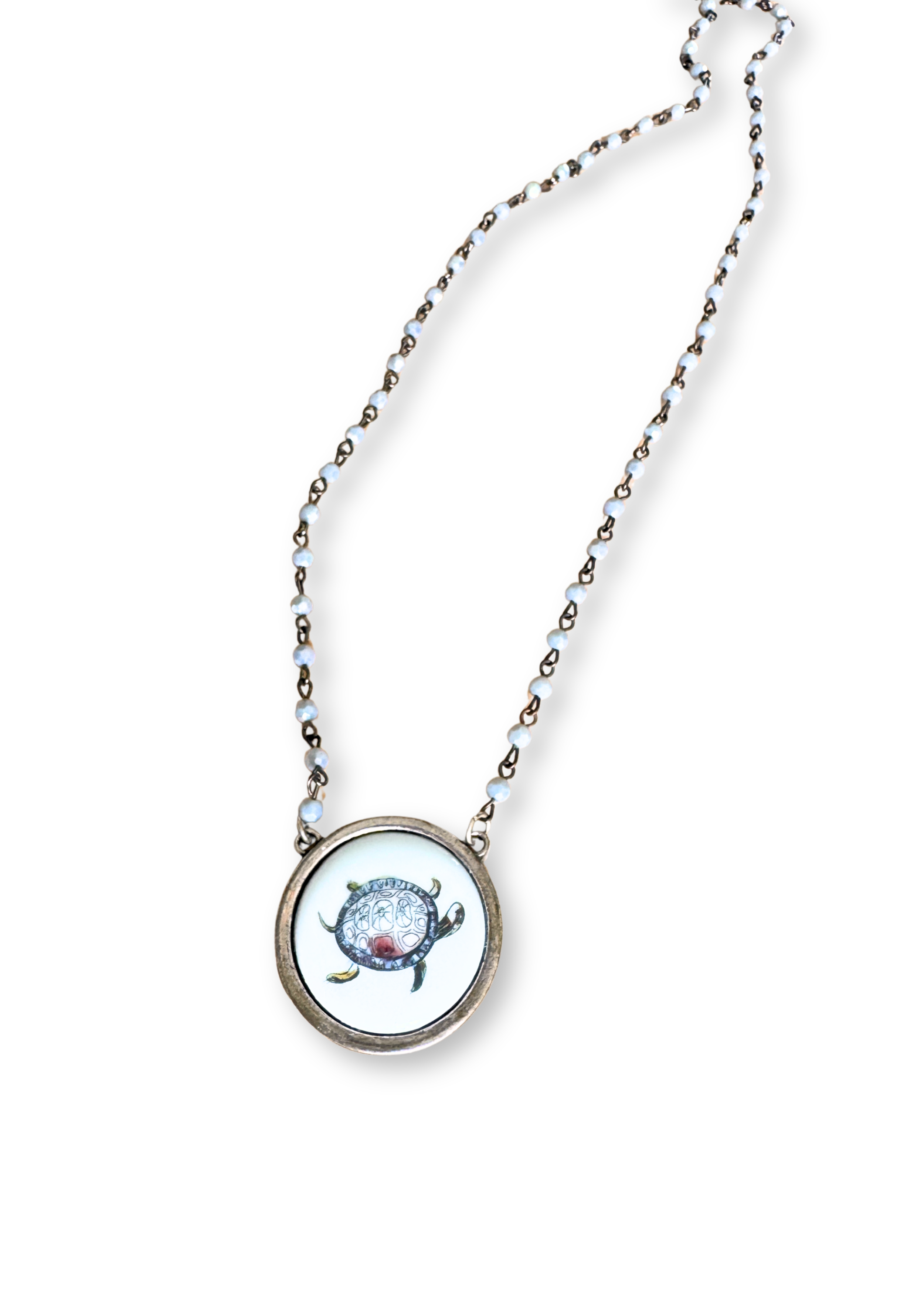 Hand-Painted Sea Turtle Porcelain Pendant Necklace | Coastal Artisan Jewelry