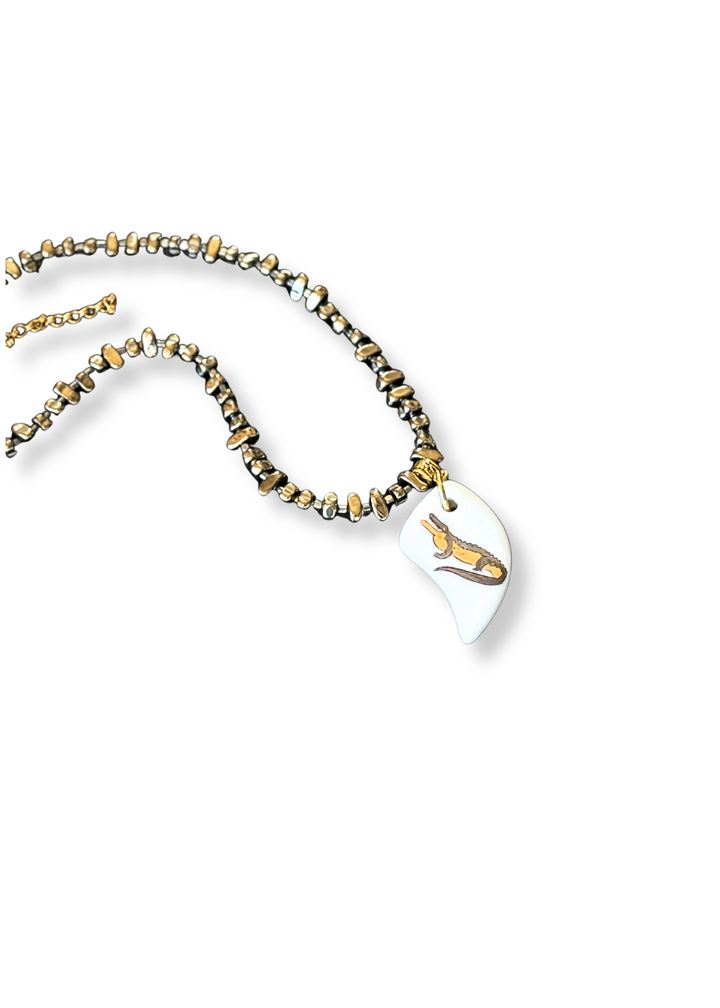 Hand Painted Porcelain Pendent Gator Game Day Necklace