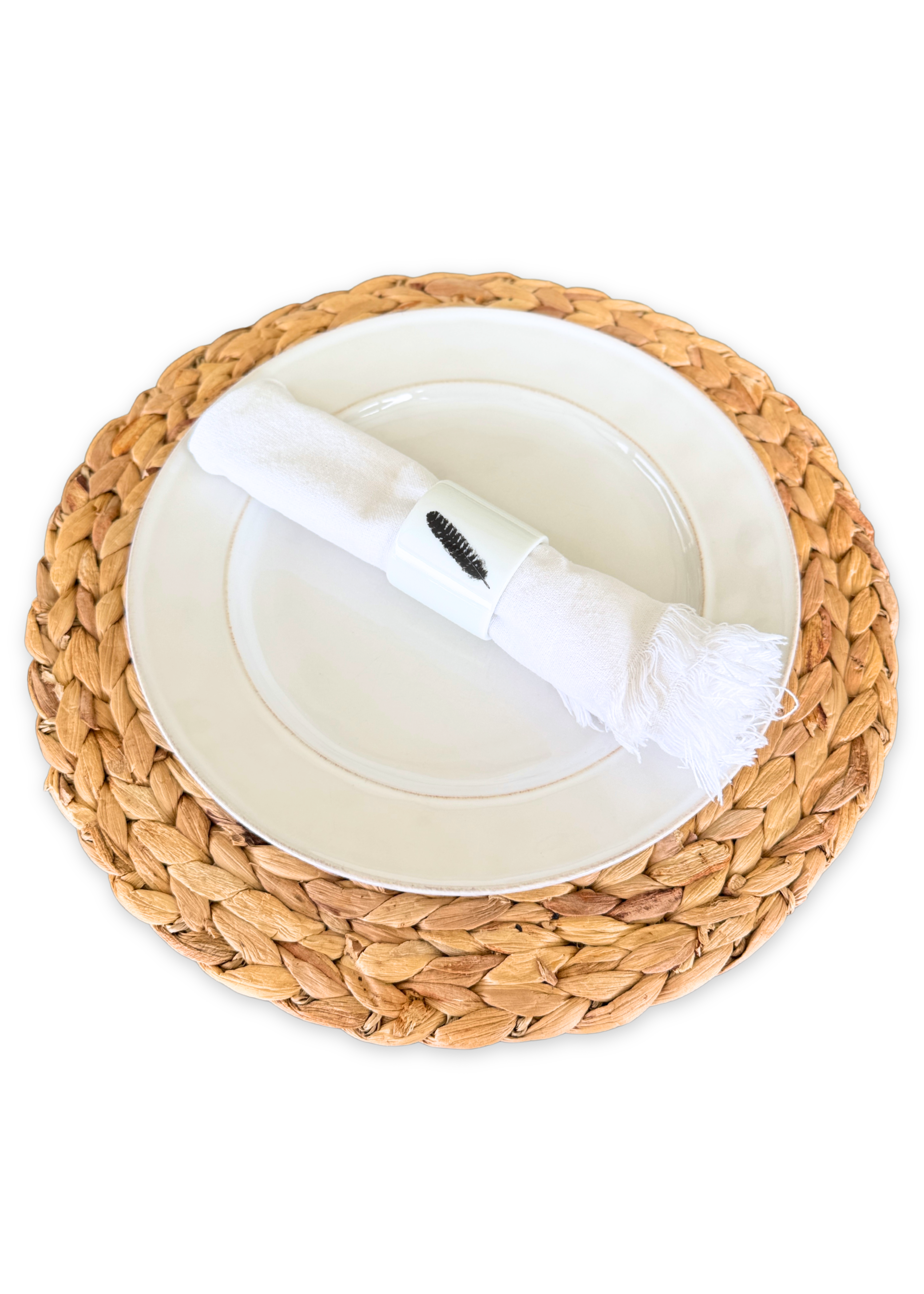 Black Feather Porcelain Napkin Rings Set of 6