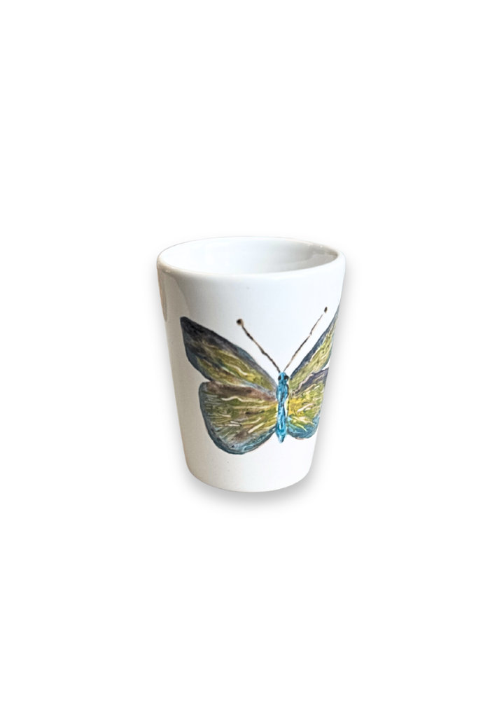 Blue Meadow Butterfly Porcelain Shot Glass