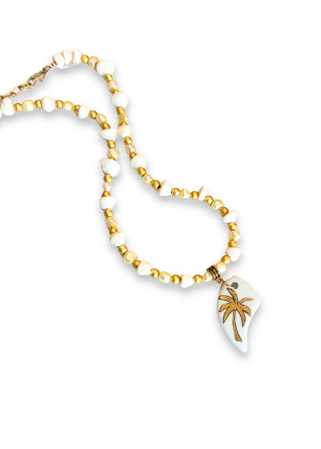 Coastal Golden Palm Tree Porcelain Beaded Necklace