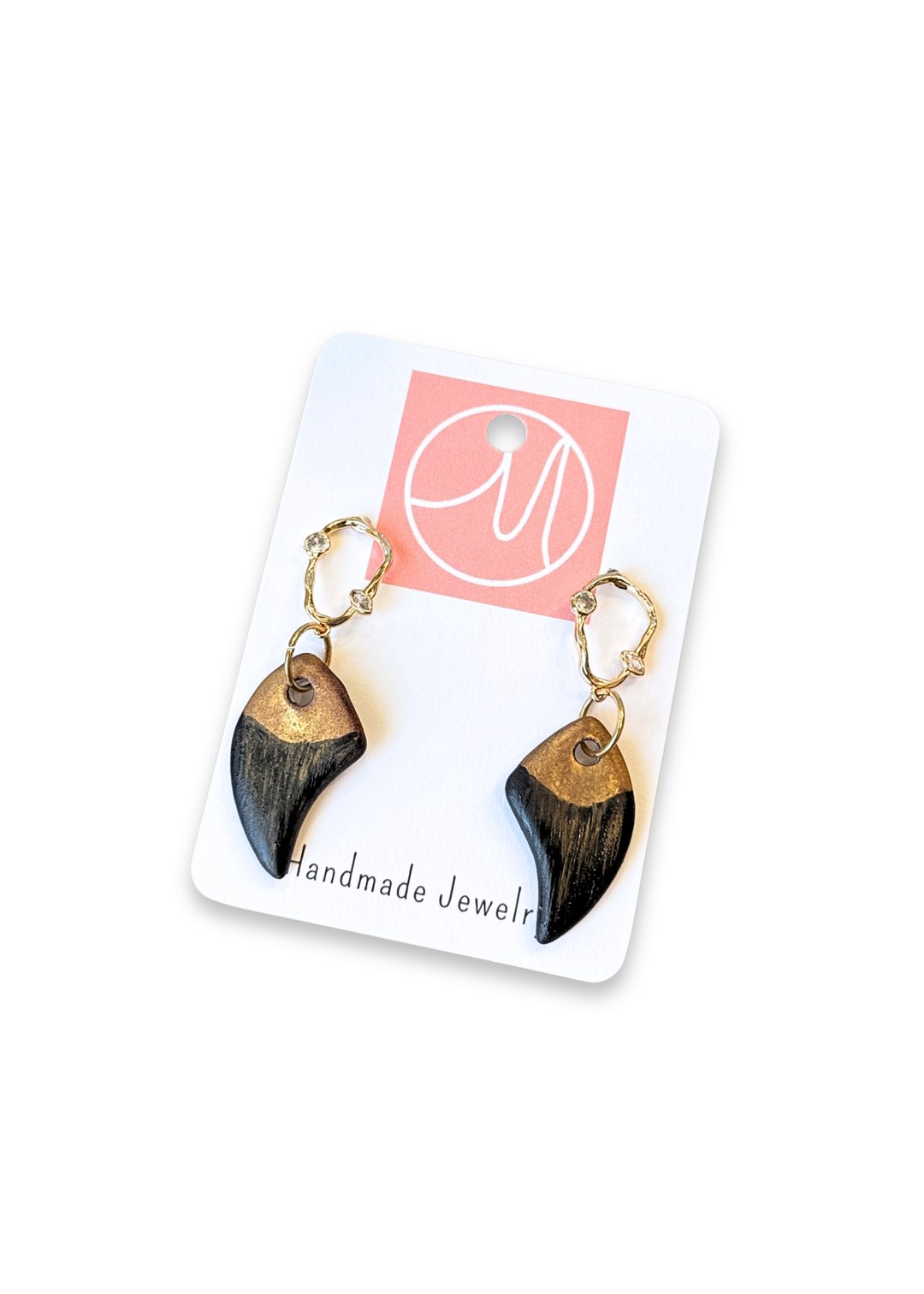 Coastal Shark Tooth Black and Gold Dangle Earrings
