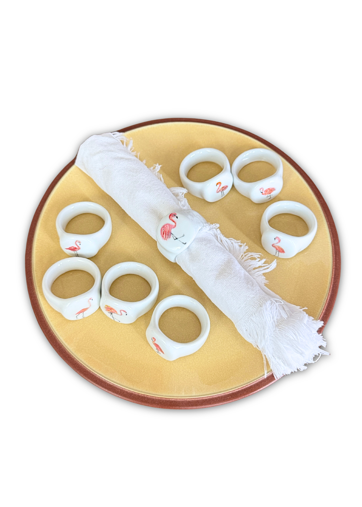 Flamingo Porcelain Napkin Rings – Set of 8
