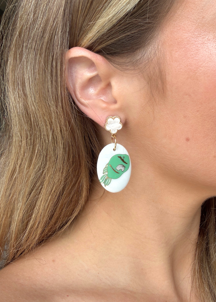 Green Fish Porcelain Drop Earrings